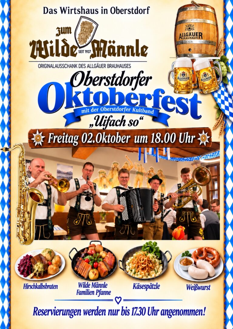 Oktoberfest am 02.10.26 um 18:00 Uhr im Wilde Männle mit der Kultband "Uifach so"